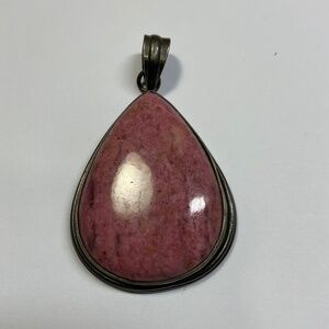 Pink Rhodonite Sterling Silver Teardrop shaped Pendant. 2.25 inches long